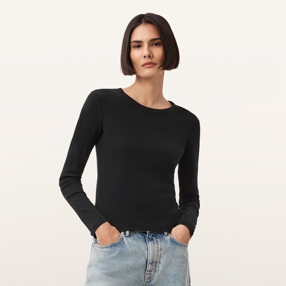 AllSaints Black Stevie Slim Fit Long Sleeve T-Shirt – Size Large